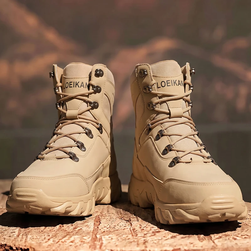 Herren High-Cut Knöchelhohe Freizeitstiefel mit Metallösen, Schnürung, Robustem Obermaterial und Dicker, Rutschfester Sohle für den täglichen Gebrauch und Stadtspaziergänge. – Detail 2