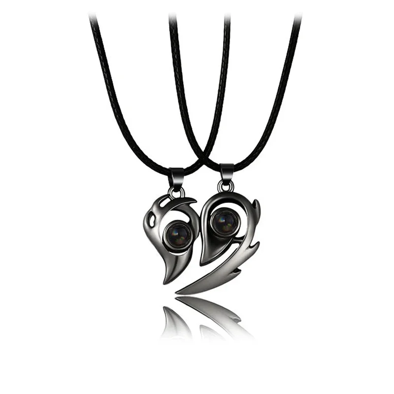 Good Simple Quality Couple Pendant Necklace Electrocardiogram,Magnetic Heart,Pendant Splicing Necklace Valentine\'s Day Gift