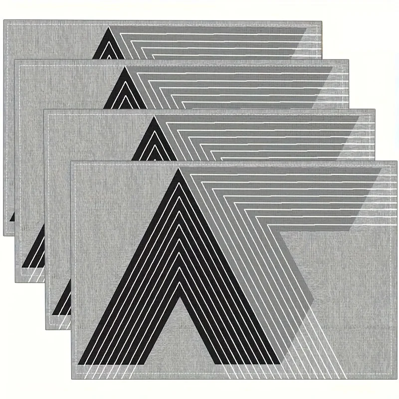 Modern Grey Black White Arrow Peak Line Rectangular Placemat Set For Minimalist Table Decor Coffee Shop Office