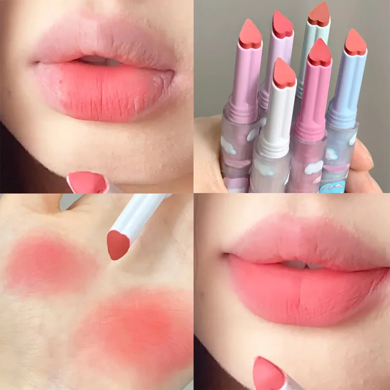 Heart-shaped Velvet Matte Lipstick Makeup 6 ColorsWaterproof Non-stick Cup Solid Lip Tint Pen Lasting Sexy Red Lipstick Pencil