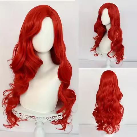 Anime 70cm 26inch Red Long Curly Mermaid Wig for Women Girls Wavy Synthetic Halloween Party Wigs Cosplay Wig Daily Wear Hair