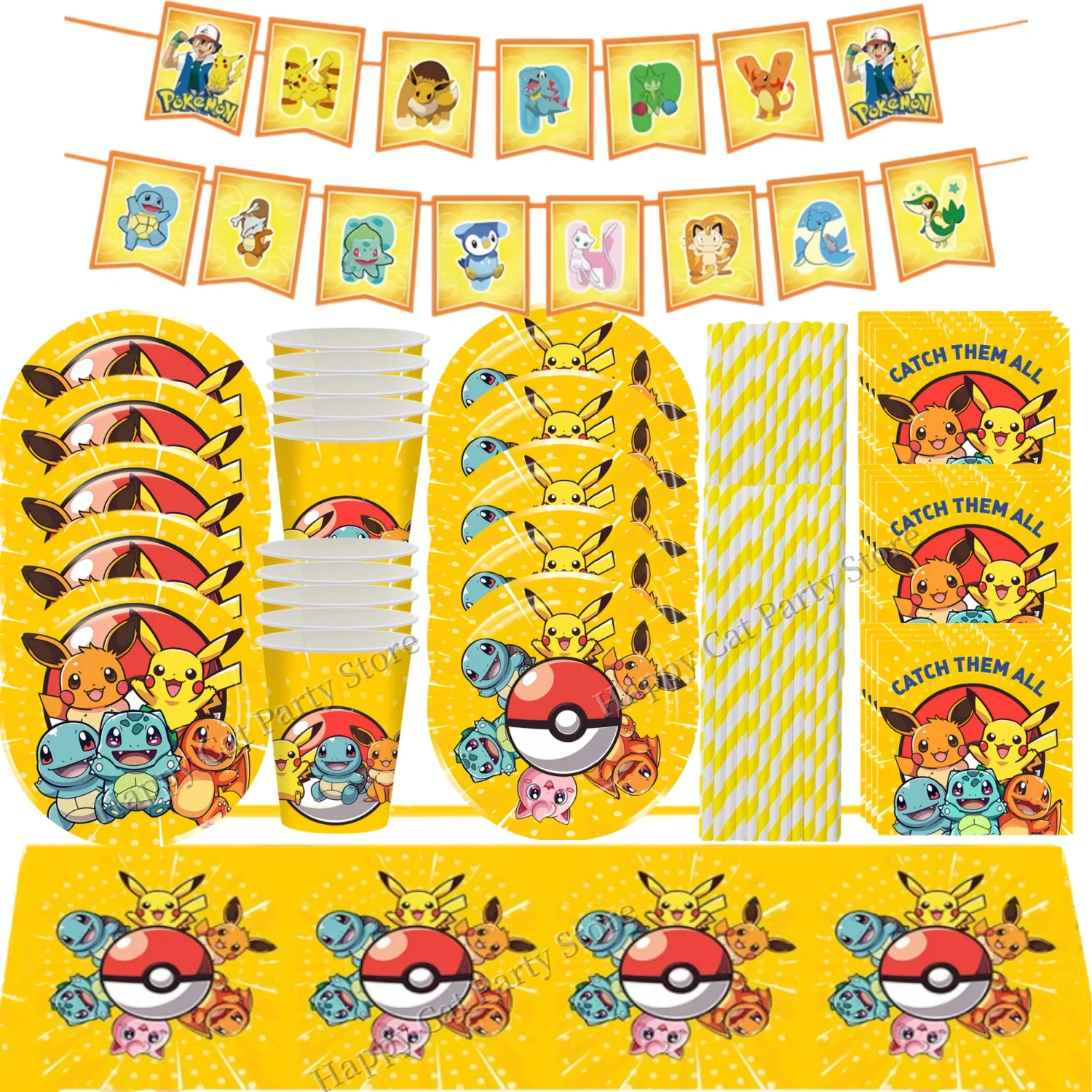 

Pikachu Birthday Party Decor Disposable tableware set Pokemon Tablecloth Plate Cup gift bag Kids Boys Favors Gift Party Supplies