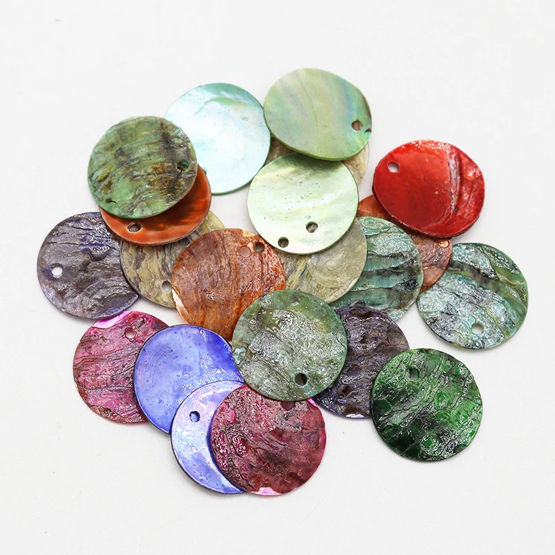 50 PCS 15mm Dyed Color  Mussel Shell Slightly Curved Thickness: 0.7mm-1mm Round Coin Loose Beads Drop Charm Disc