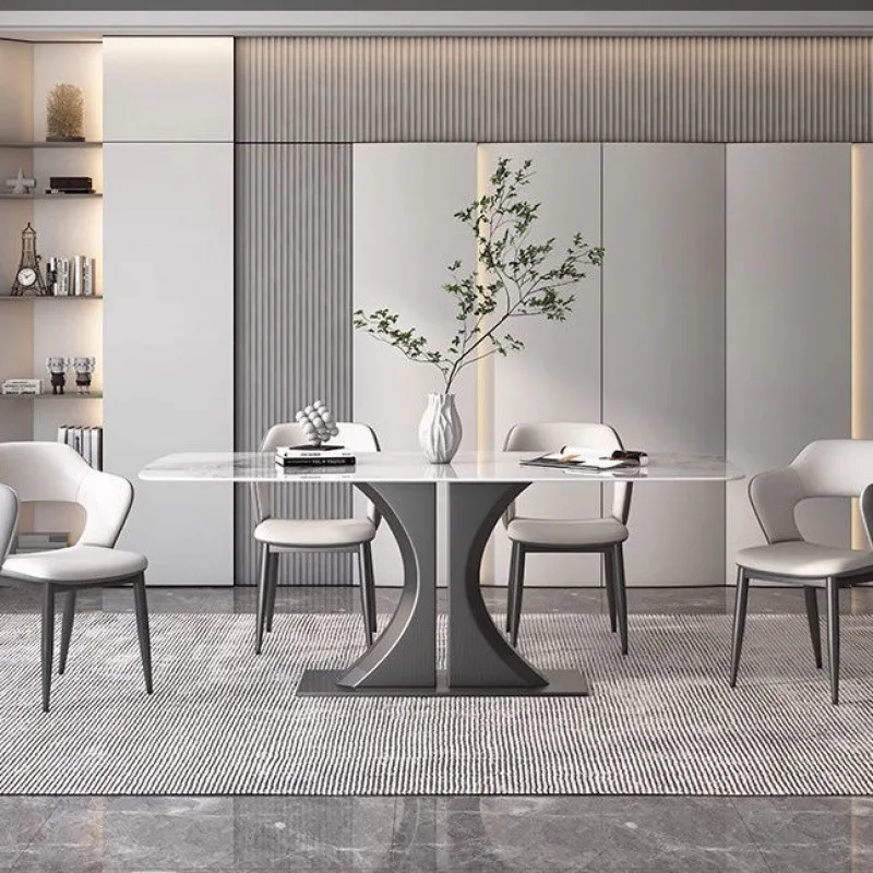 Rock Slab Meal Rectangular Light Luxury Modern Simple Minimalist Home Dining Table Chair Combination Full Support Baseplate