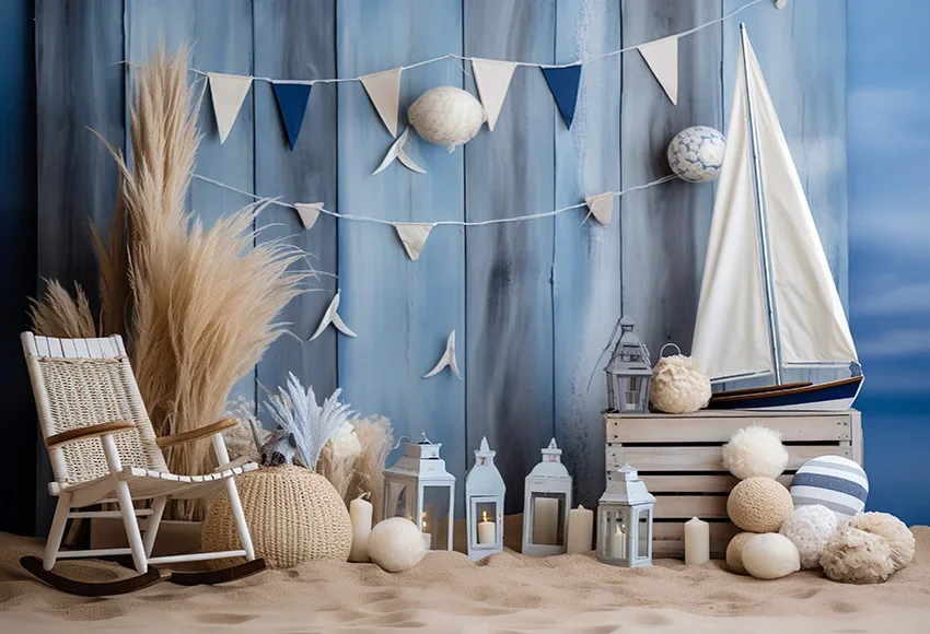 Mehofond Photography Background Nautical Beach Boat Baby Boy 1st Birthday Party Cake Smash Portrait Decor Backdrop Photo Studio