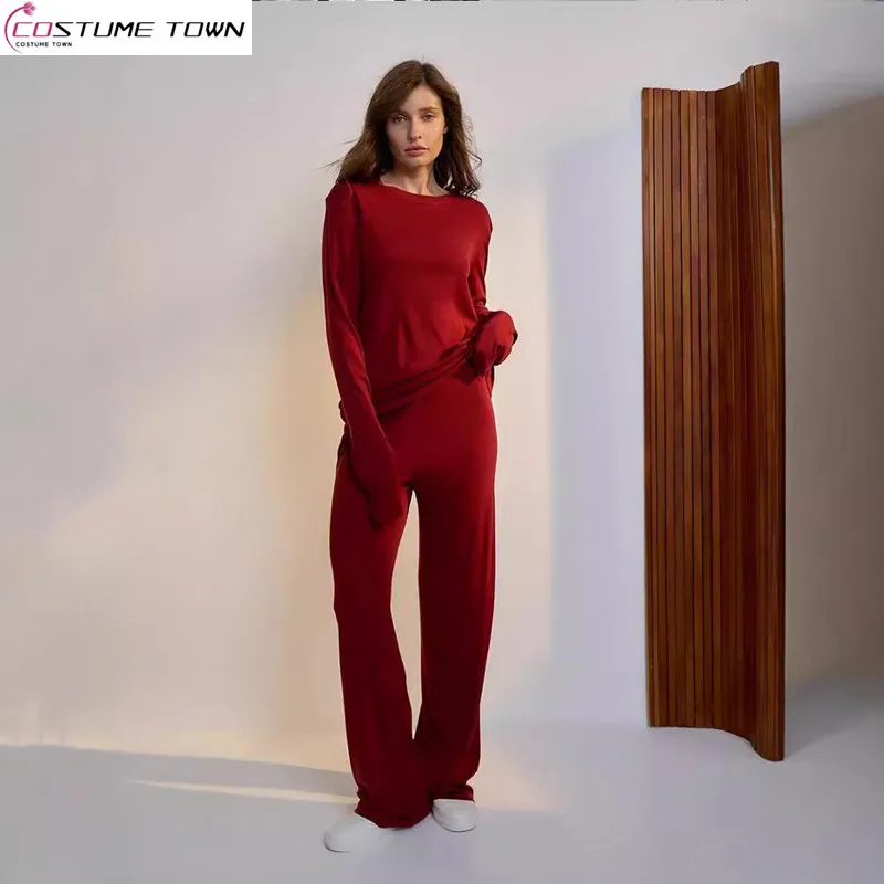 

Autumn and winter new European and American style casual top+fashionable wide leg pants two-piece set