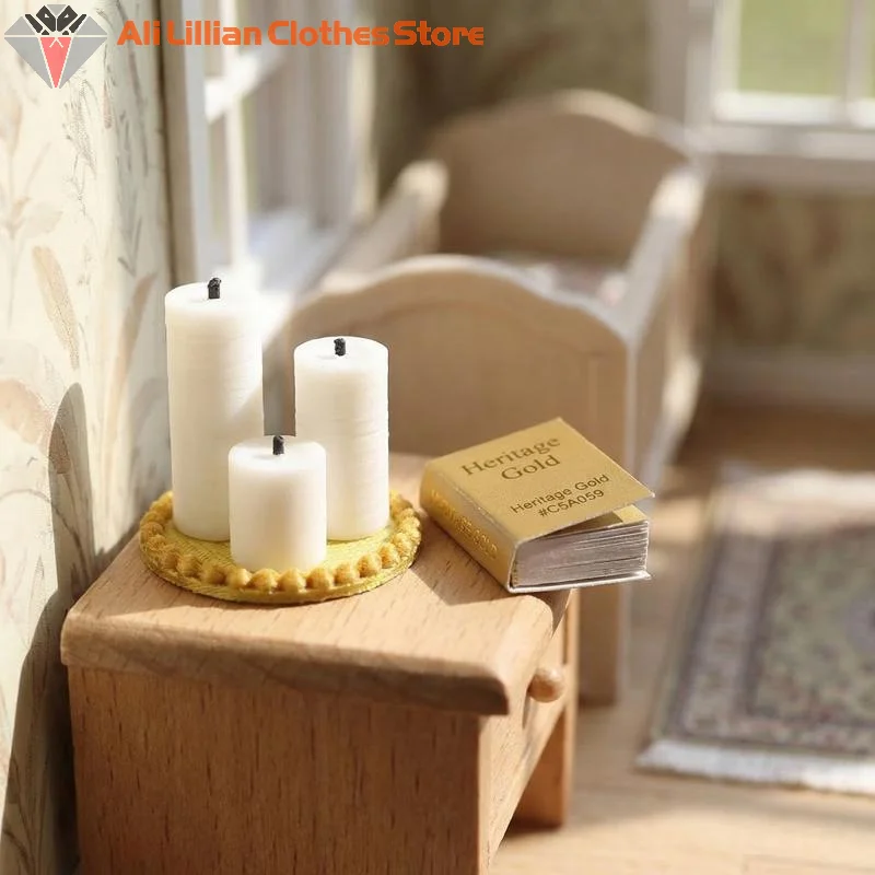 Hot Sale 4Pcs Home Ornament 1:12 Dollhouse Mini White Candle Miniature Tray Set Playhouse Toys Christmas Scene Decoration