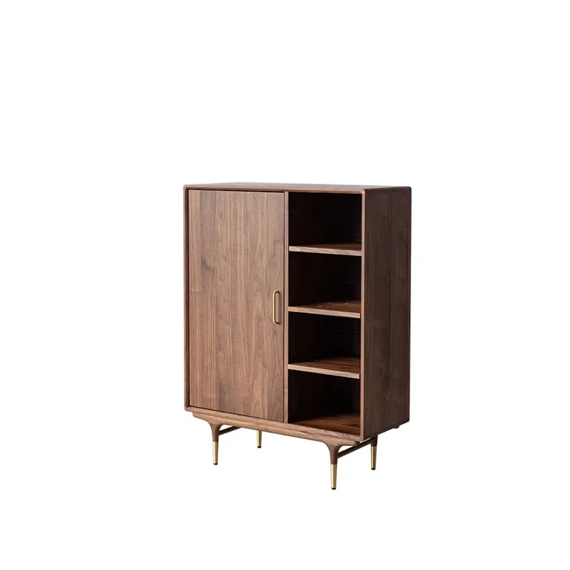 

Nordic black walnut all-solid wood shoe cabinet, single door entrance household light luxury large-capacity