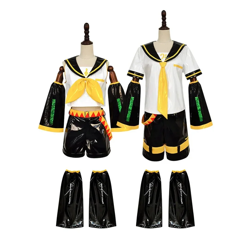 Anime Kagamine Rin Len Cosplay Costumes Uniform Japanese Kagamine Piapro Halloween Tops Shorts For Women Men Leggings Headwear