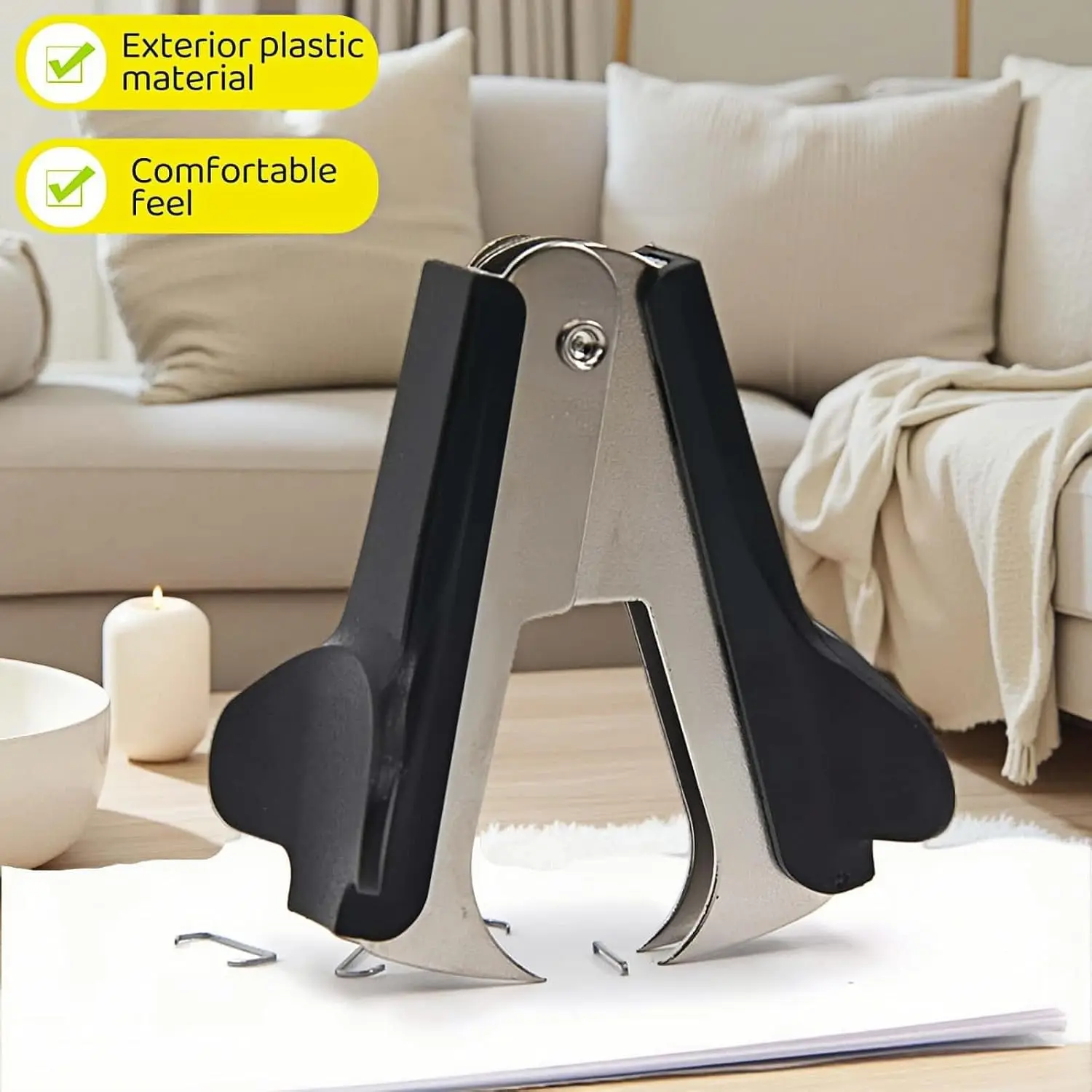 Compact Heavy-Duty Iron Stapler & Staple Remover - Ergonomic Black Handle Office Stapling Tool for Home & Professional Use