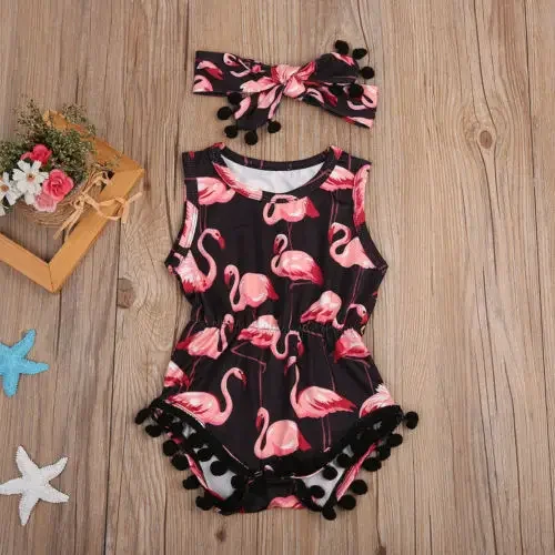 Toddler Baby Girl Flamingo Sunsuit Jumpsuit Outfit 0-24M - Adorable Flamingo Print Romper for Little Girls