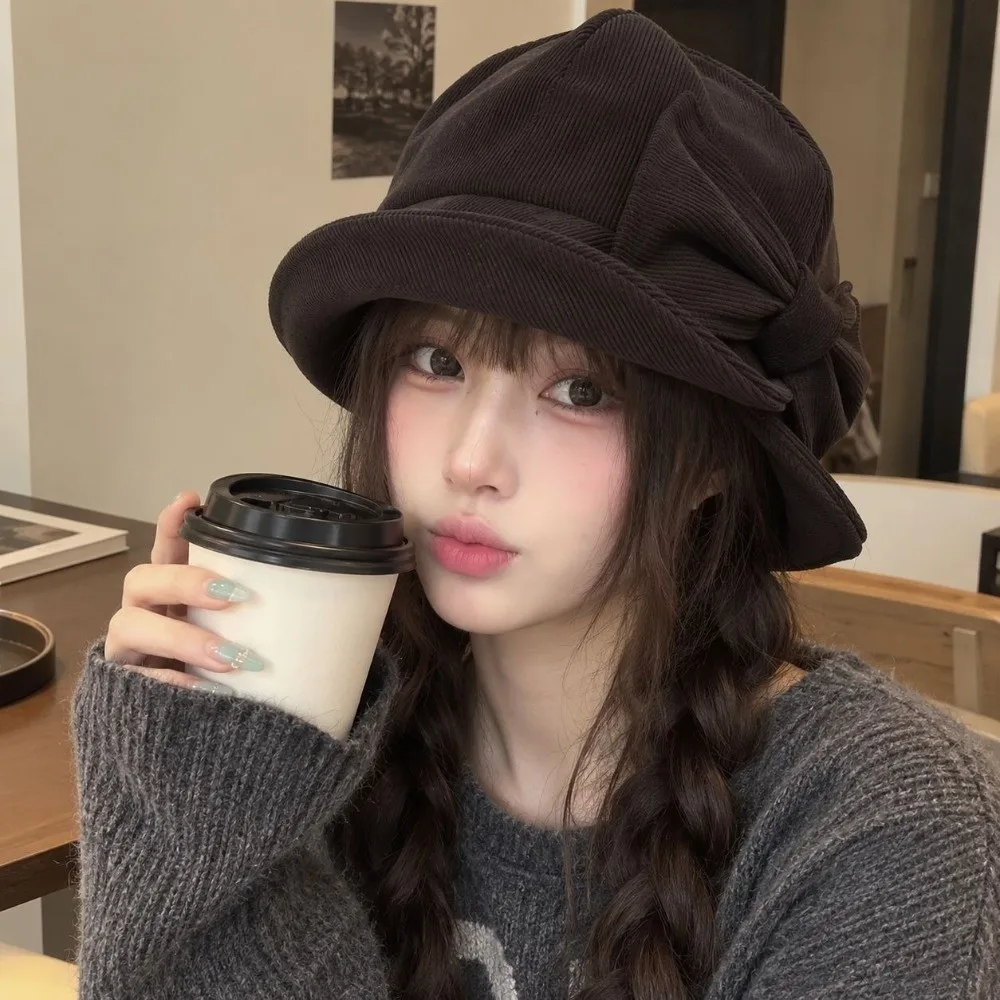 Slit Front Women's Bucket Hat Warm Construction Cold Resistant Vintage Bucket Hat Comfortable Fit Bow Bucket Hat Outdoor Wear