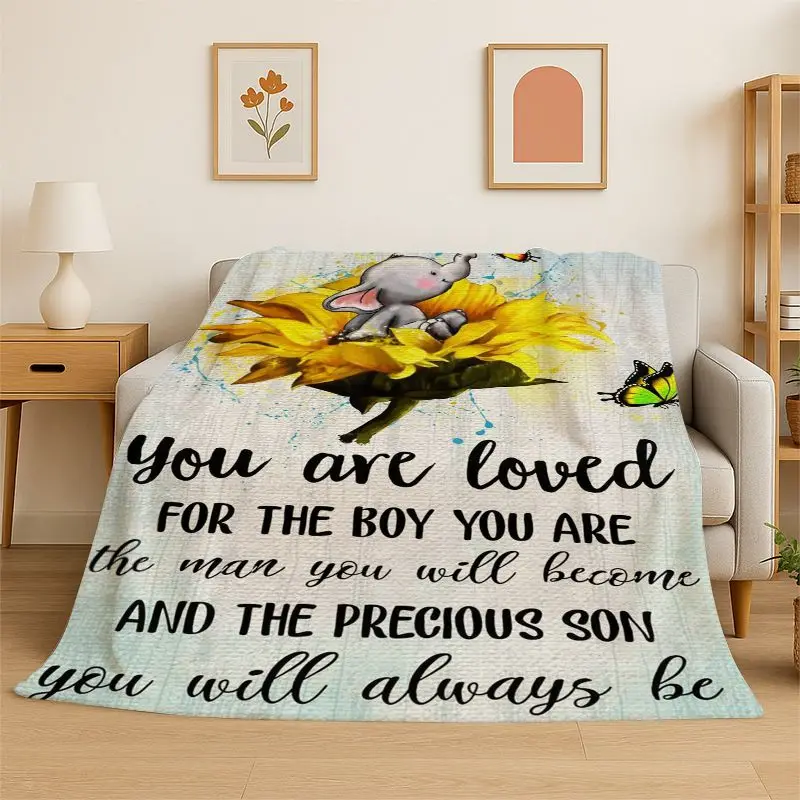 Gift Thanks To My Son Letter Present Flannel Blanket Soft Throw Blanket for Bedroom Living Room Bed Travel Camping Picnic Nap