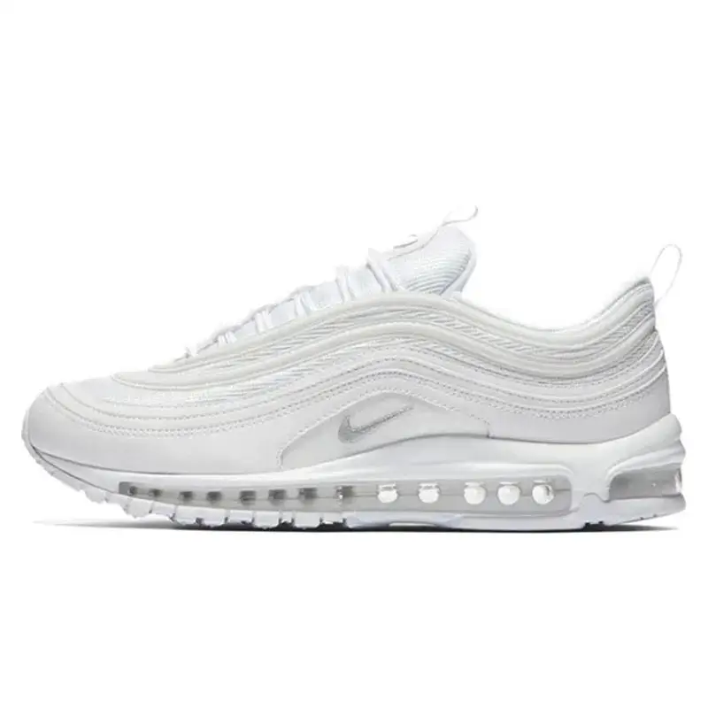 Nike Air Max 97 Triple White Wolf Grey Running Shoes for Men and Women Silver Vintage Classic Wear-resistant Unisex