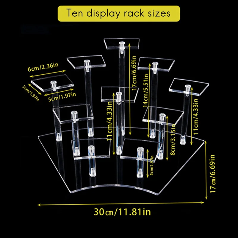 FULL-2X 10 Seats Transparent Acrylic Display Shelf Stands,Desktop Tiered Riser Display Stand For Dessert Stand
