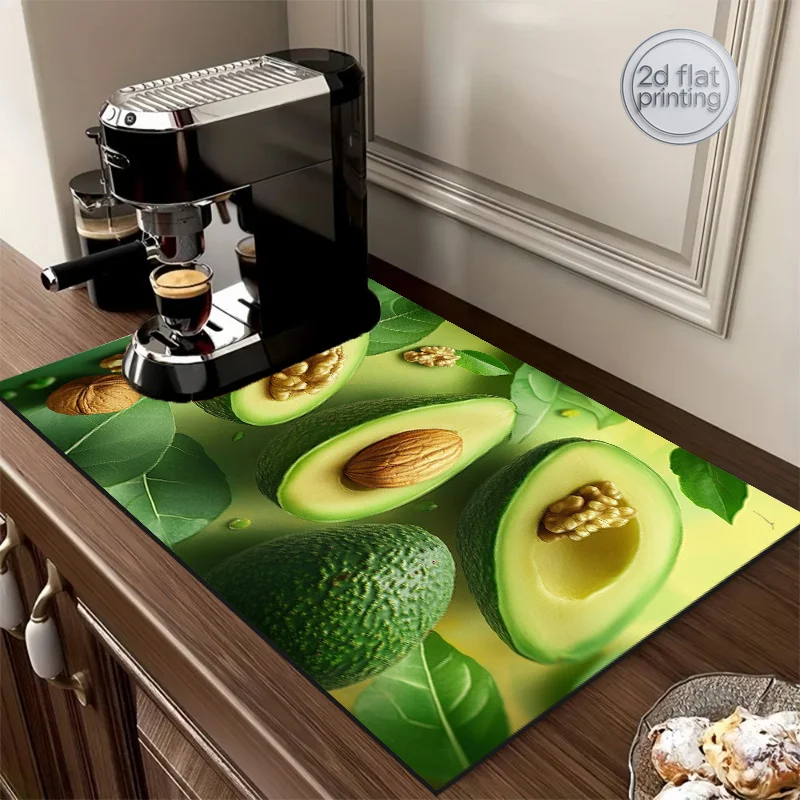 1pc Avocado & Almond Fruit Pattern Absorbent Mat - Durable Polyester, Ideal for Coffee Machines, Kitchen Countertops, Bathroom V