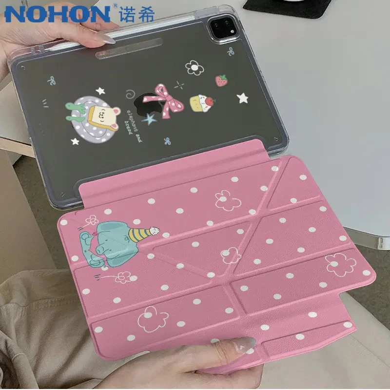 Wave Point Elephant Note 3Y Fold iPad Case For iPad Pro 11 13in 2025 iPad Pro 12.9in Air7 10th 11th M4/5 Buckle Protective Cover