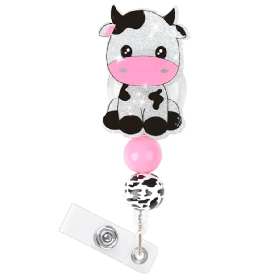 

Cow Badge Reel Retractable, Cute Bling Cow ID Clip Badge Reels for Nurse Name ID Badge Holders with Alligator for Doctor Studen