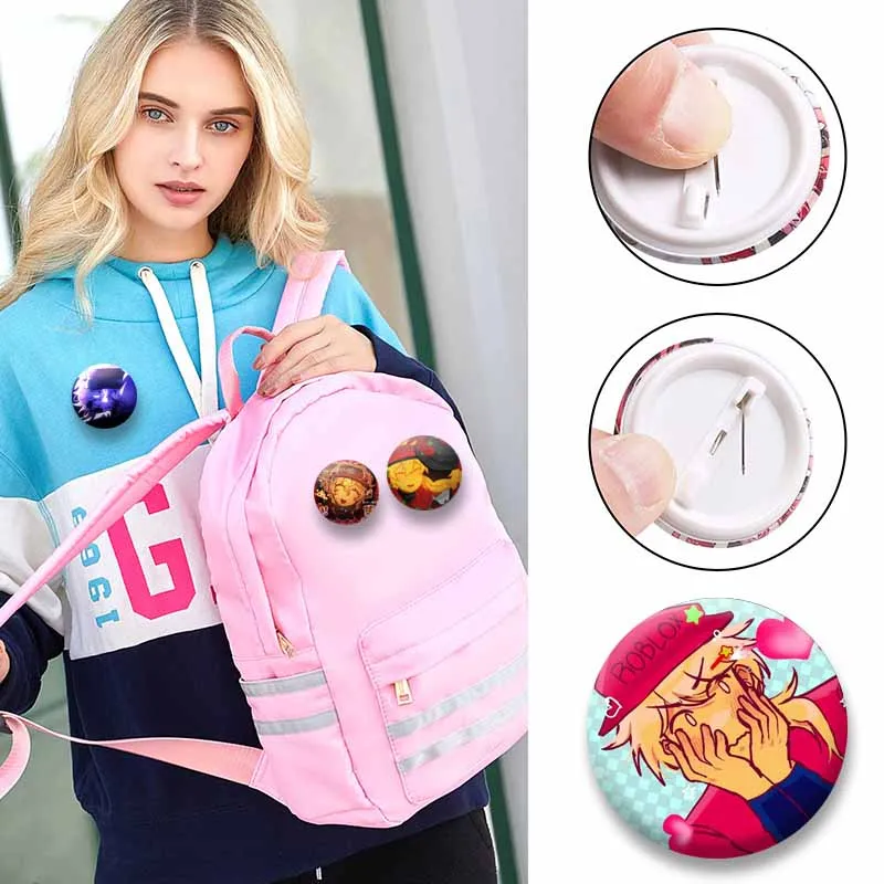 Funny Game Character Forsaken Elliot Brooch Cartoon Round Enamel Pin Cute Round Jewelry Brooch Accessories for Bag Hat Toys Gift