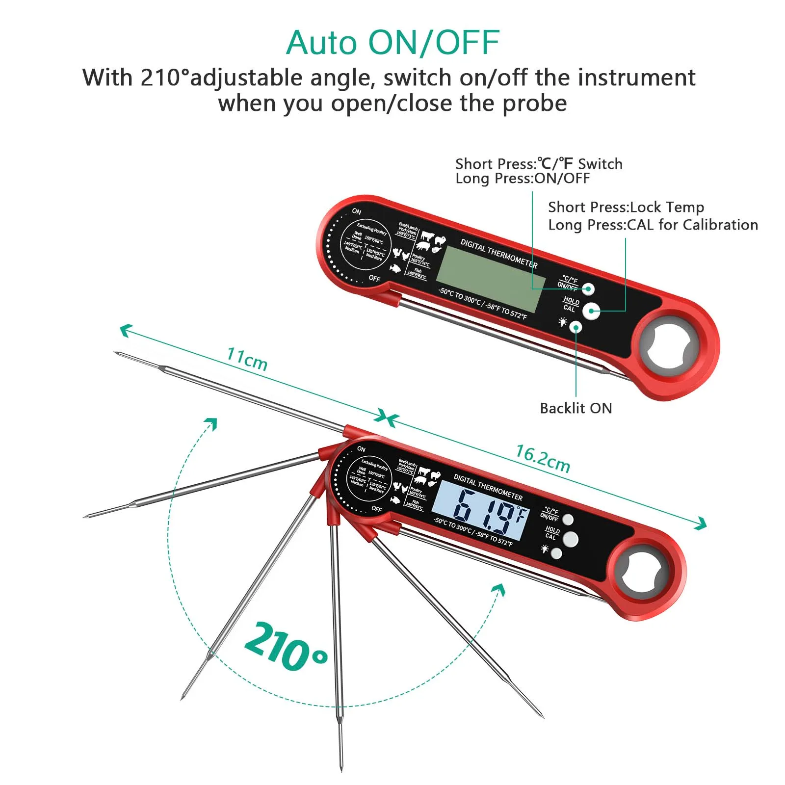 ORIA Digital Meat Thermometer Instant Read Cooking Thermometer with LCD Backlight Kitchen Oven BBQ Thermometer