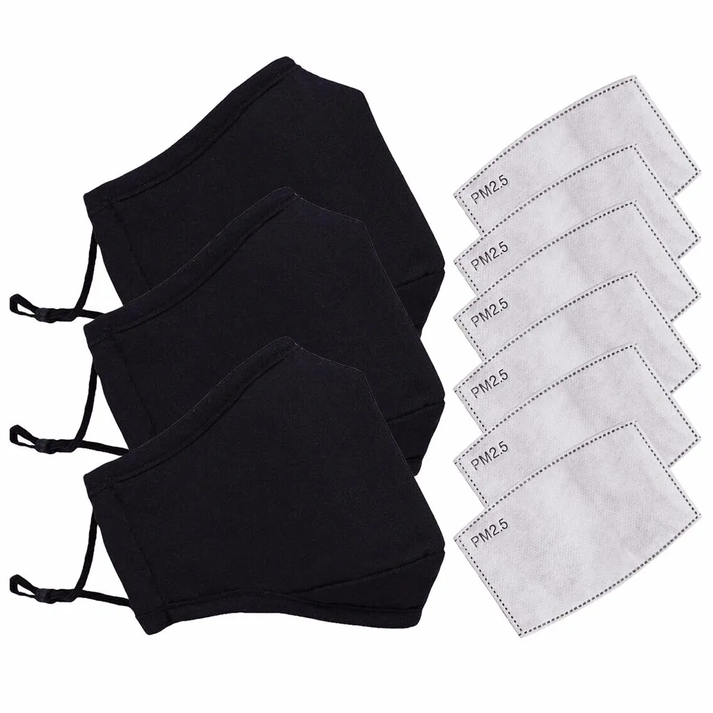 Maschera bocca nera in cotone filtro a carbone attivo antivento PM2.5 filtro maschera in cotone per adulti antiappannamento e polvere