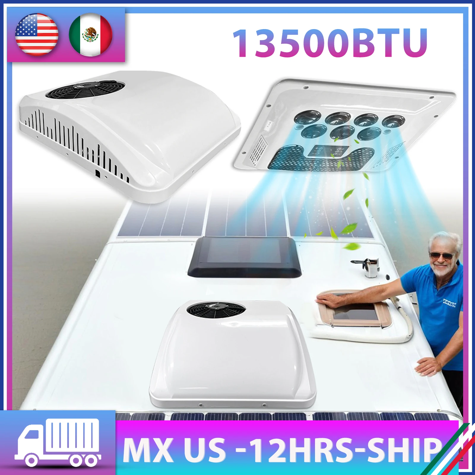 

Treeligo 12V Cool heat RV Roof Air Conditioner 13500BTU Electric RV Rooftop Parking ac for Truck Camper Van Caravans Motor home