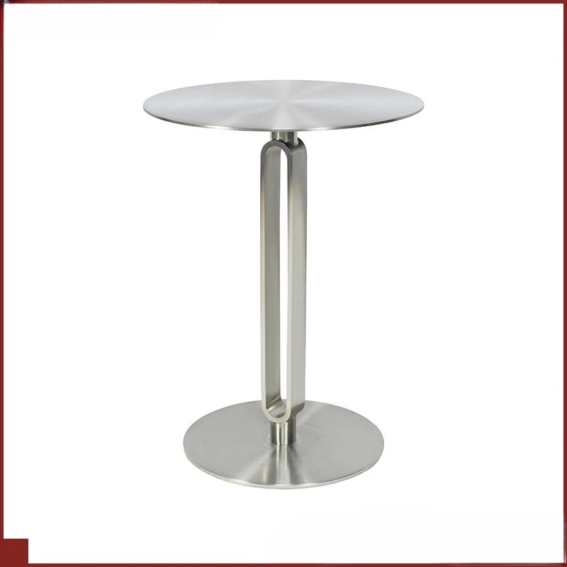Modern minimalist stainless steel brushed round edge table, light luxury living room removable storage