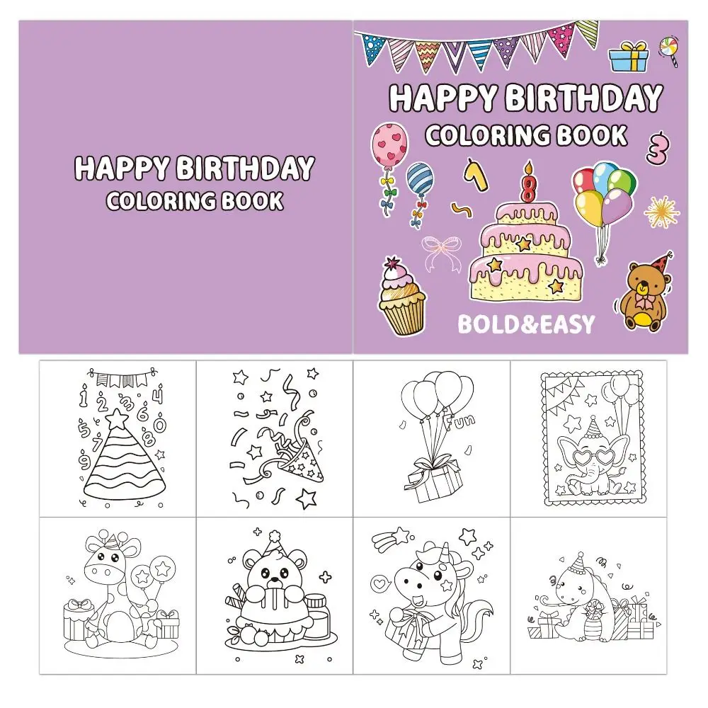 

Handmade Happy Birthday Coloring Book Creative Educational Watercolor Painting Book Safe-to-Use Interesting Filling Color Book