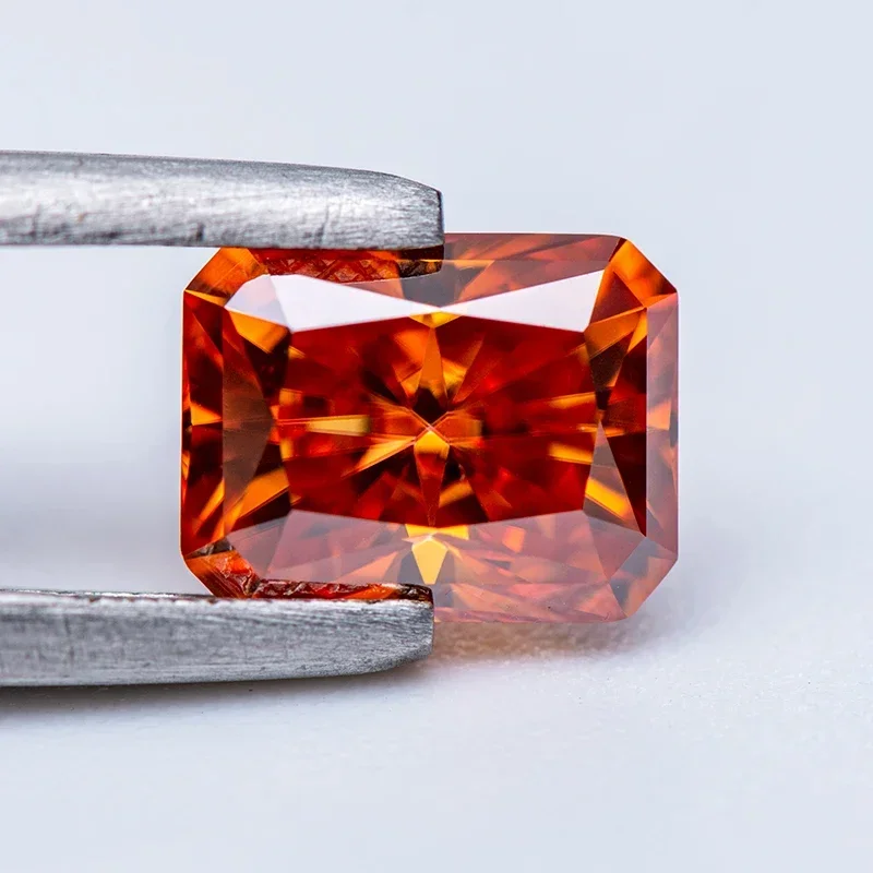 

Moissanite Stone Orange Color Radiant Cut Gemstone Lab Grown Diamond Charms Ring Necklace Gift Making with GRA Certificate