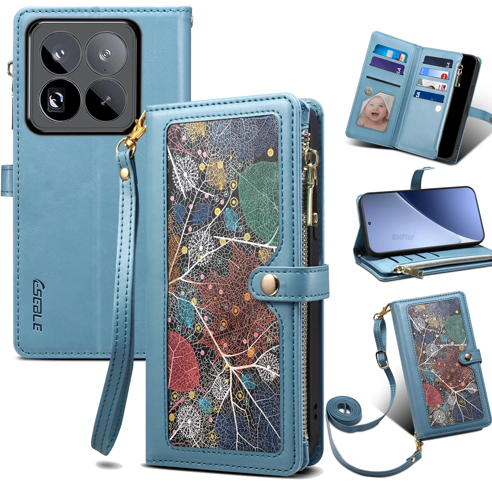 

Lanyard printing Zipper Wallet Flip Leather Case for Xiaomi Mi 15 PRO / Mi15 5G Card Slot Mobile Phone Cover With Free Rope