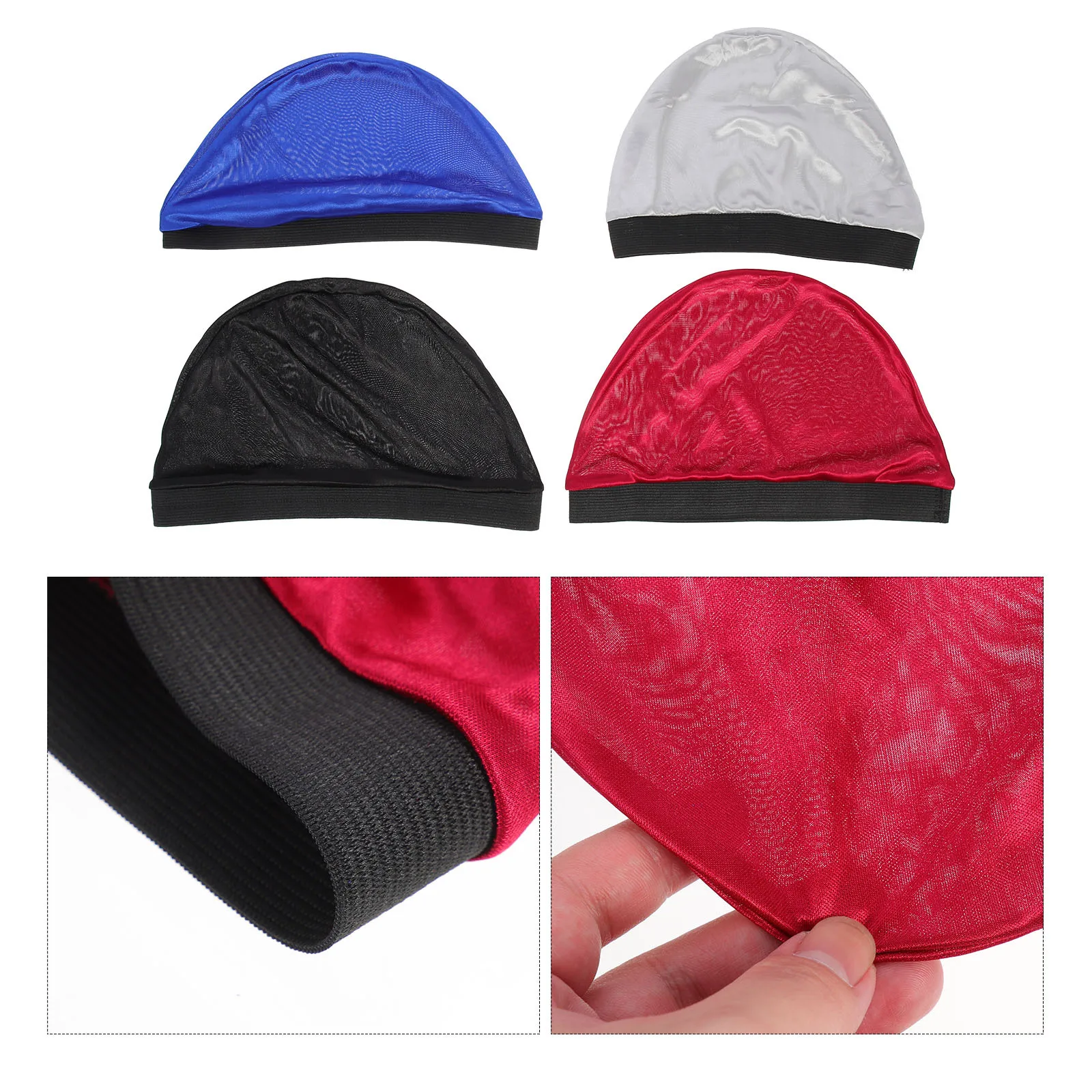 

4pcs Silk Elastic Bathing Caps Disposable Bathing Hats For Women Elastic Hair Protective Caps Stretchy Sleeping Hat