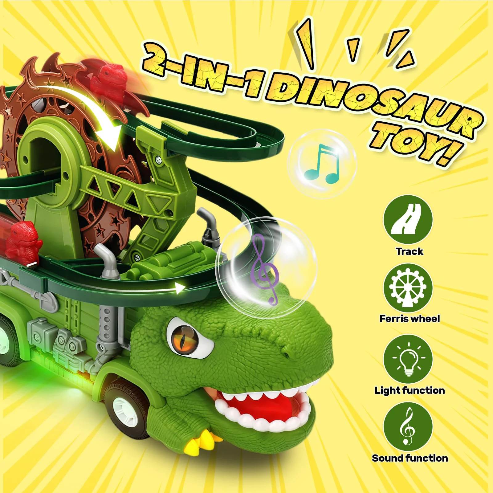 سيارة تيرانوصور ريكس للأطفال، عجلة فيريس دوارة، لعبة كهربائية، محاكاة، هدية مثالية للأطفال