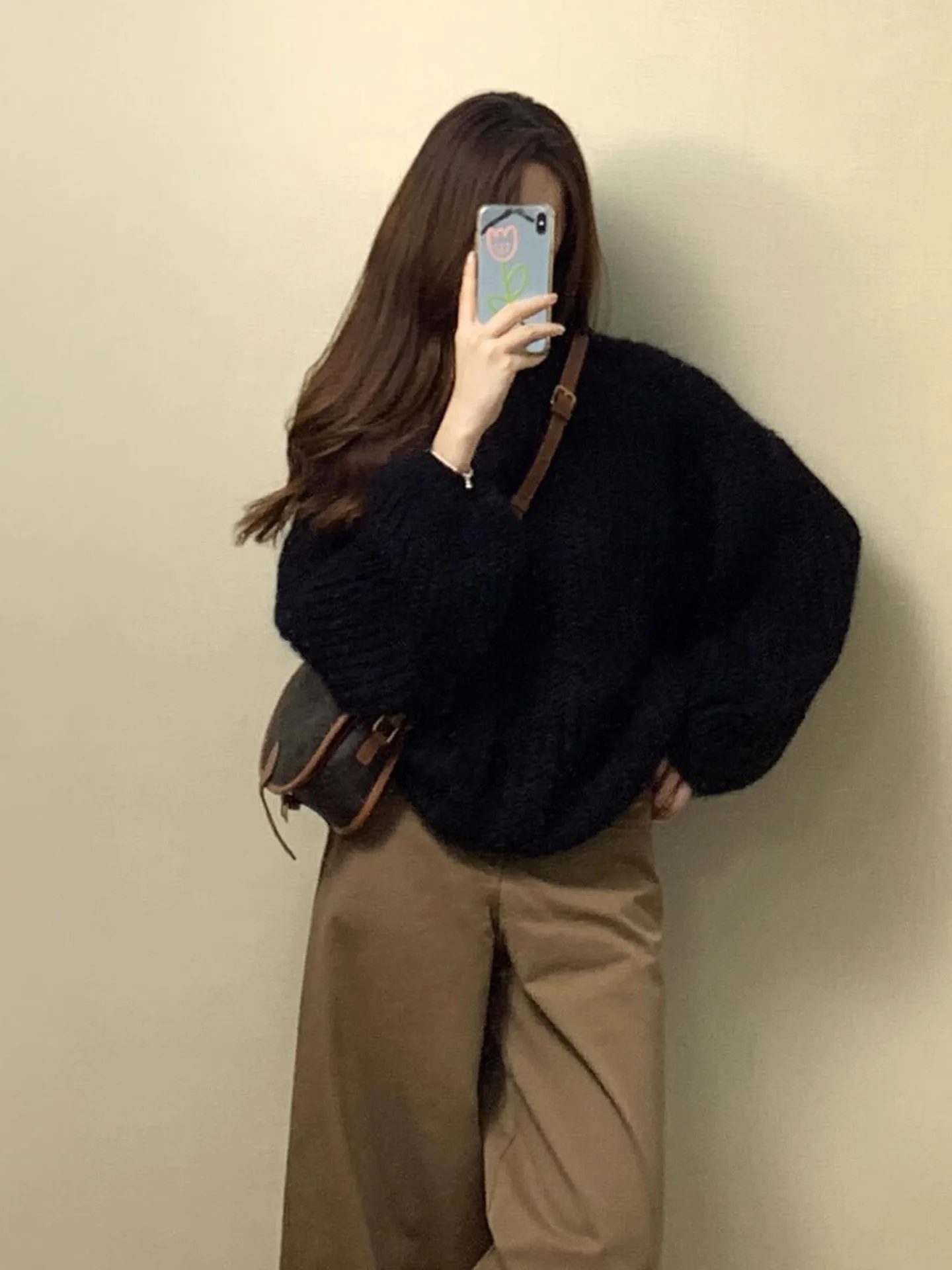 Ladies' Bla round Ne Knitted Sweater Autumn Winter Outerwear Comfortable Loose Fit Long Sve Casual Sle Faionable K...