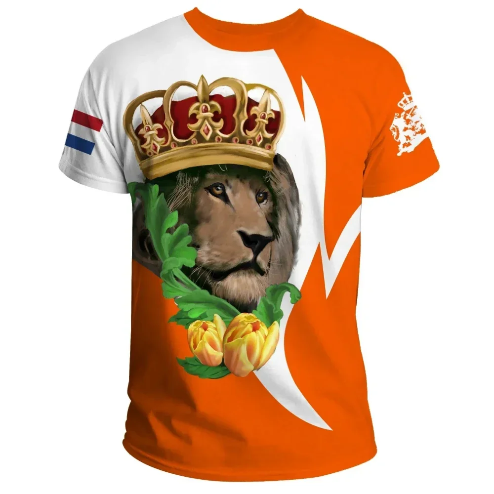 Camiseta con estampado 3D de bandera del emblema nacional de los Países Bajos para hombre, Top de cuello redondo de gran tamaño, holgado, Hip Hop, manga corta, Unisex