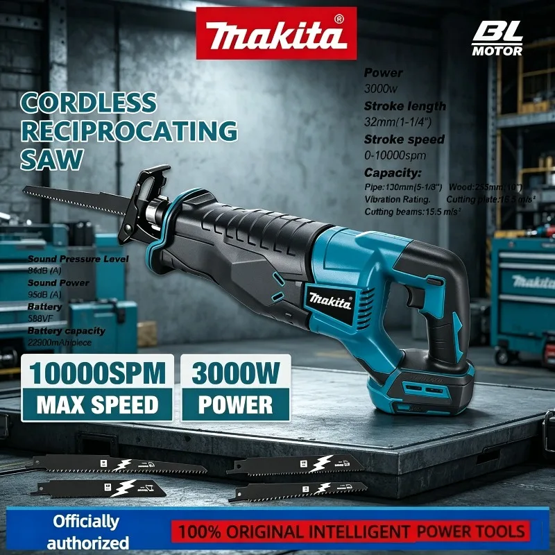 

Бесщеточная сабельная пила Makita, портативная, с 4 пильными полотнами, аккумуляторный электроинструмент для батареи 18В