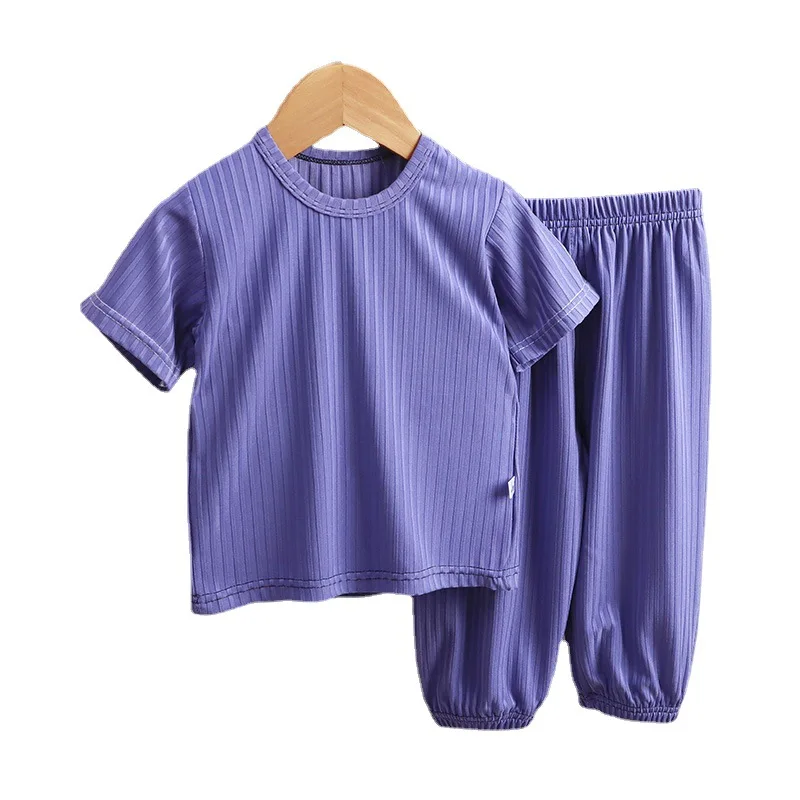 

2Pcs Kids Ribbed Short Sleeve Pajama Set, Toddler Boys Girls Solid Color Sleepwear, Children's Soft Cotton Short Set for Summer