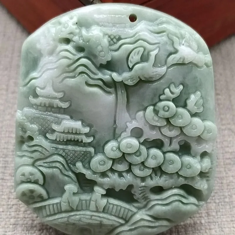 

Lantian Jade landscape Bloom Wealth Pendant Necklace Accessories Jewelry Amulets Green Gifts Women Natural Carved Real Charms