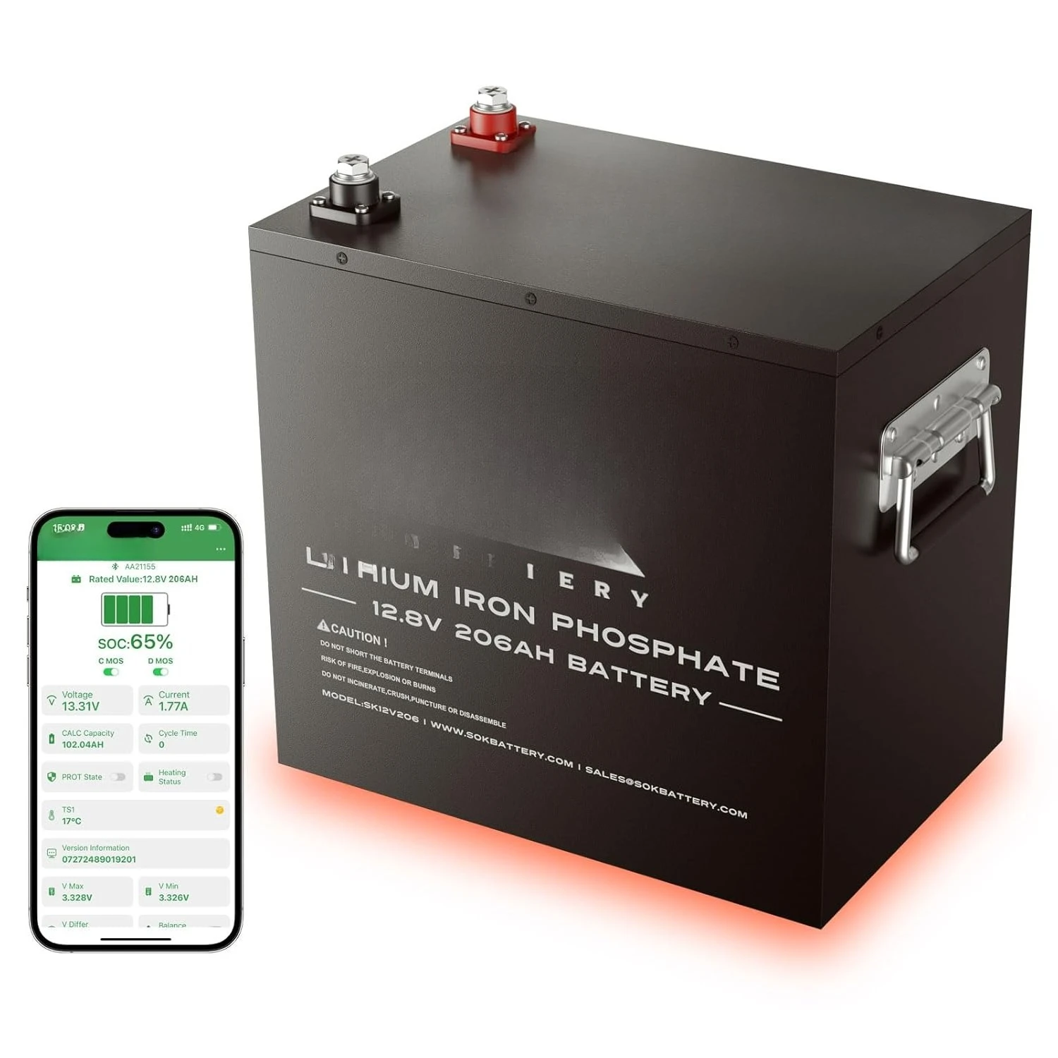 

12V 206Ah LiFePO4 Battery, 8000+ Deep Cycle Smart BMS, 170A Max Continuous Discharge & 70A Max Charge, Built-in, Customized