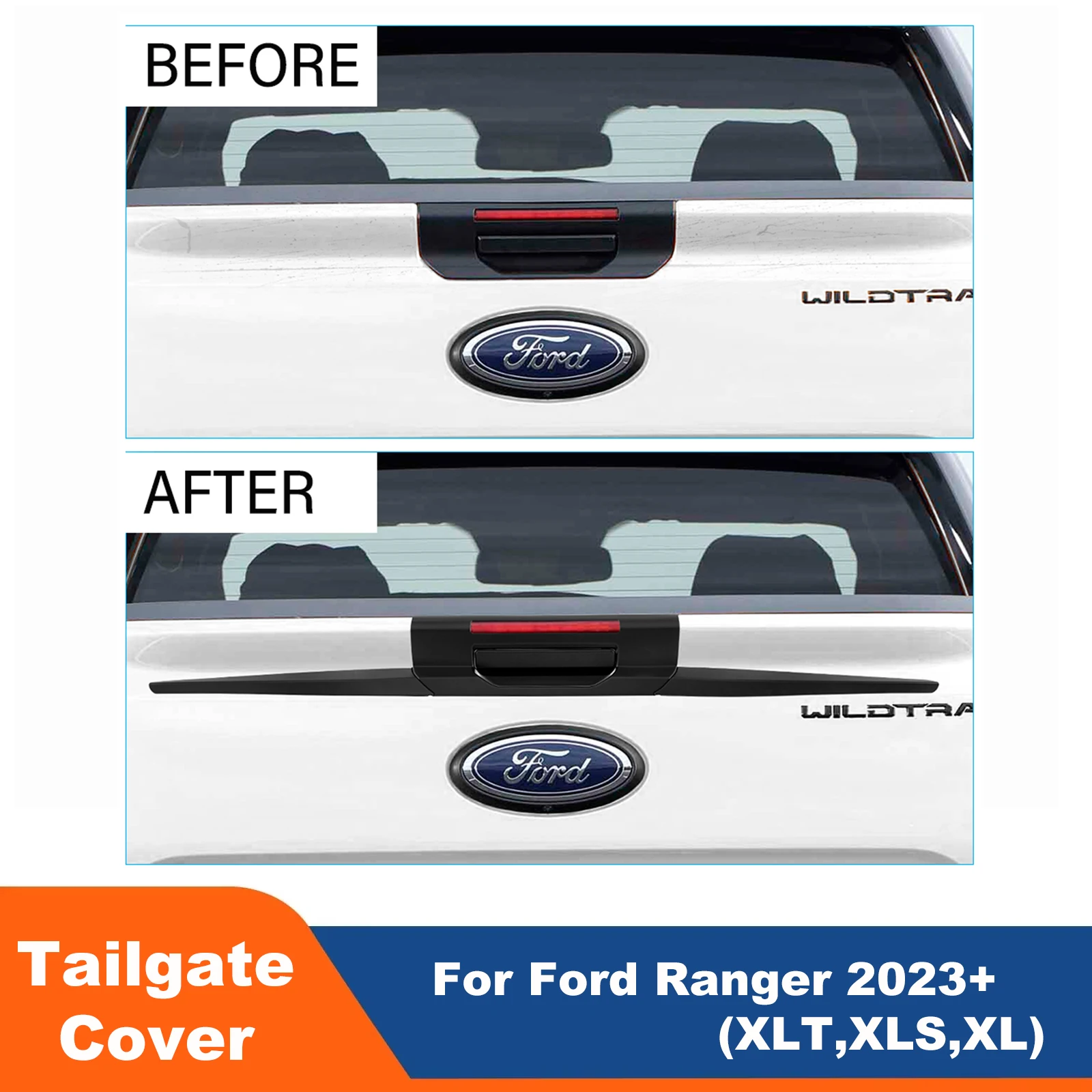 

ABS Car Tailgate Cover For Ford Ranger T9 2023 2024 XLT XL XLS Matte Black Rear Door Handle Bowl Trims 4x4 Next Gen Accessories