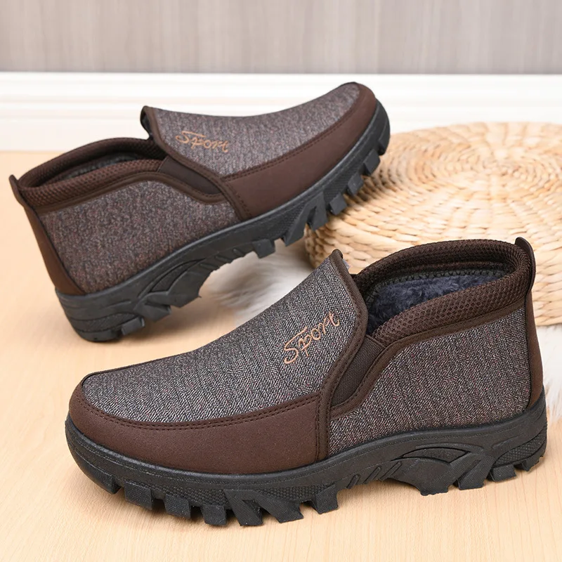 Traditional Beijing Cotton Shoes Men's plus Size Winter New Fleece-lined Thick Snow Boots Middle-Aged and Elderly Men's Shoes Sh