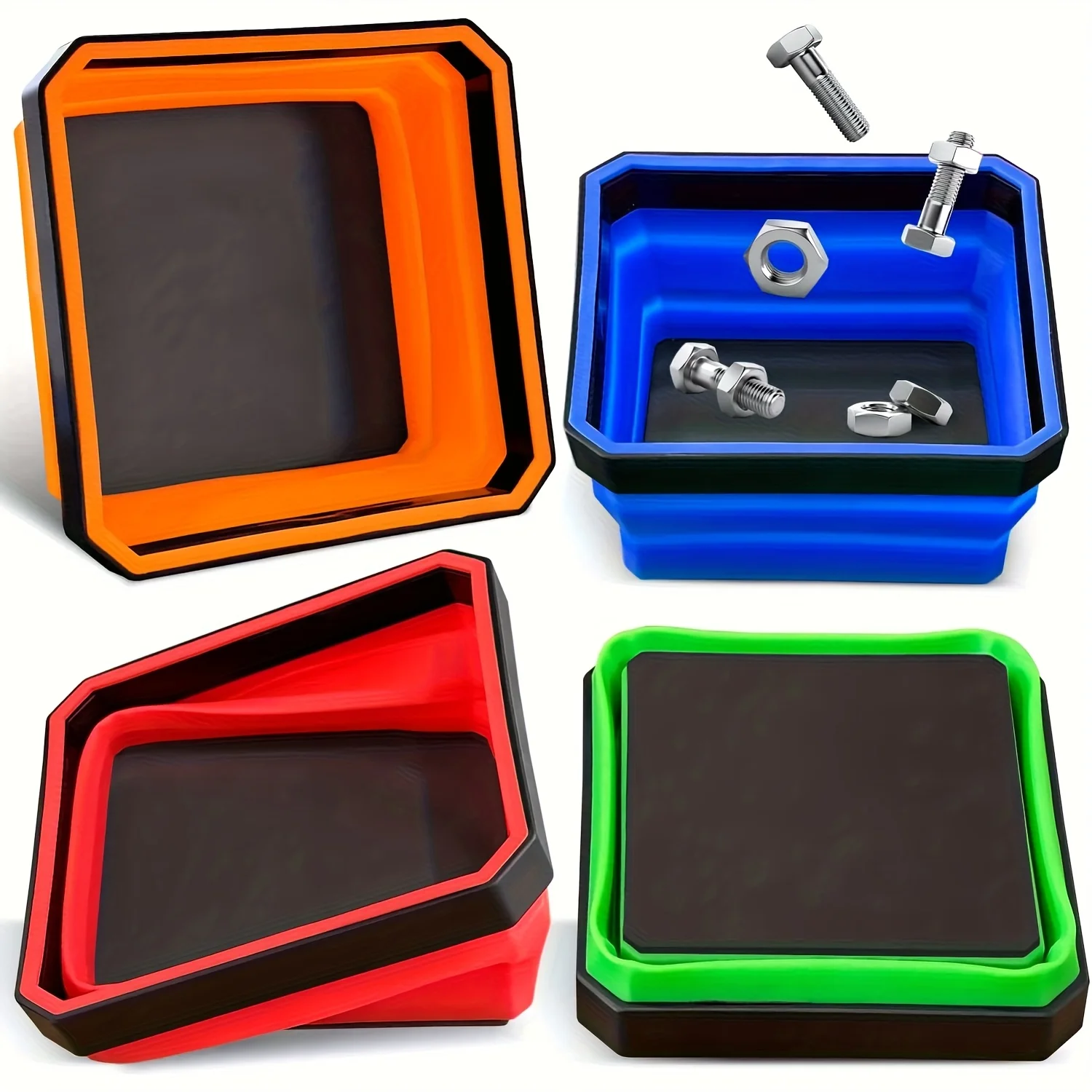Collapsible Magnetic Parts Tray Silicone Bowl Foldable Tool Organizer Storage Holder for Screws Nuts Bolts Auto Repair Garage