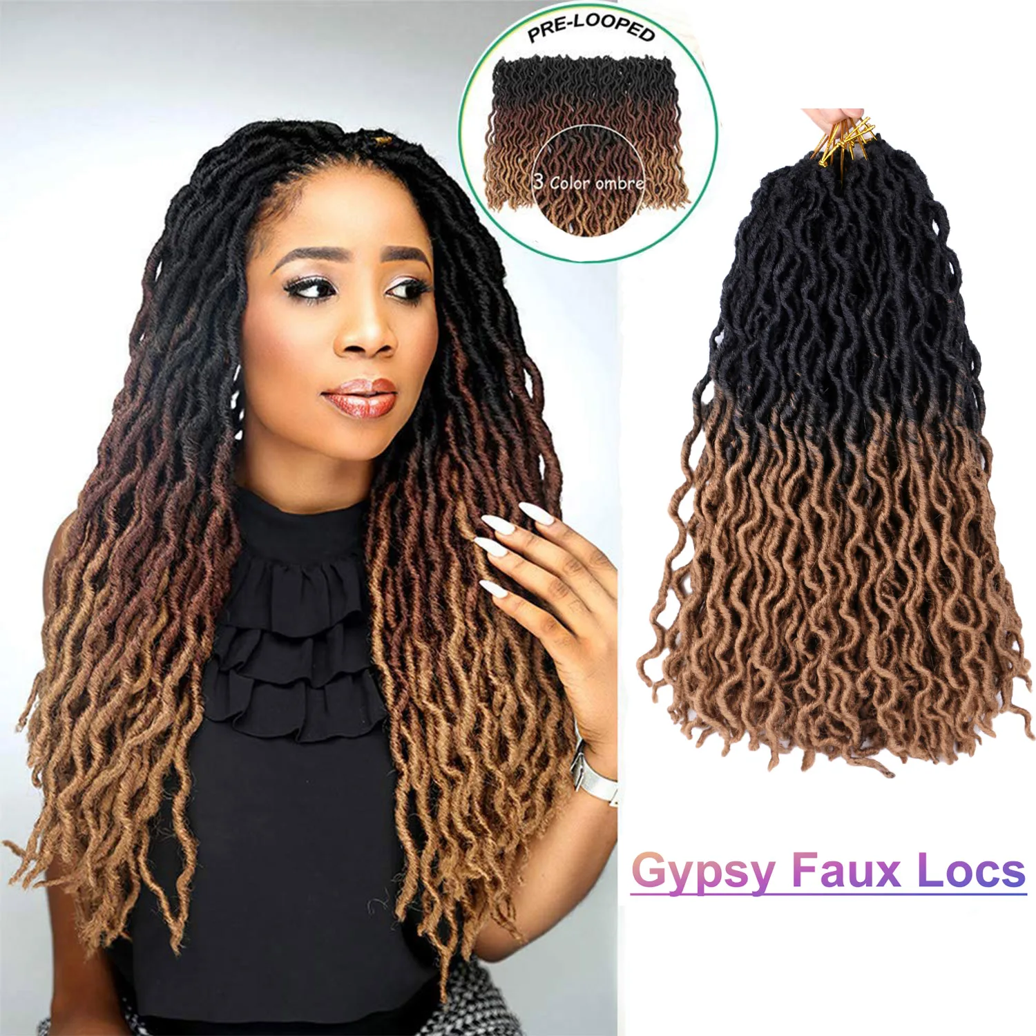 Gypsy Locs Crochet Hair 18 Inch Low Temperature Fiber Crochet Locs Ombre Wavy Goddess Fauxs Locs Crochet Hair Extensions