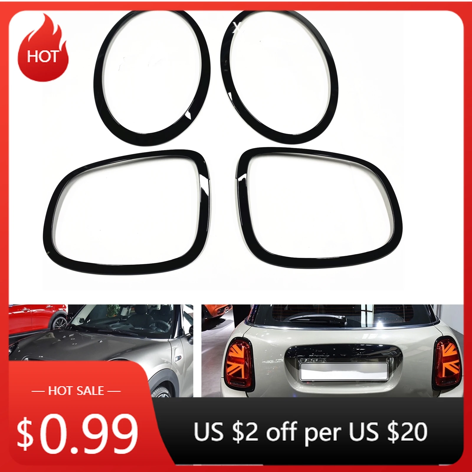 

Front Head Lamp+Rear Light Cover Frame Trim For BMW Mini Cooper S F55 F56 F57 JCW 2014+ Headlight Headlamp Tail Taill Body Kits