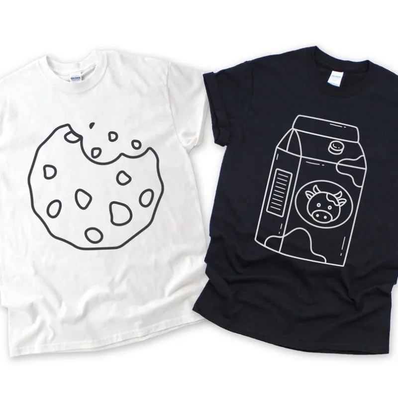 Couples Costume - Cookie and Milk Cookie Crew Neck Soft Cotton T-Shirt Best Friend Matching Shirts - Costume Shirts Unisex Tees