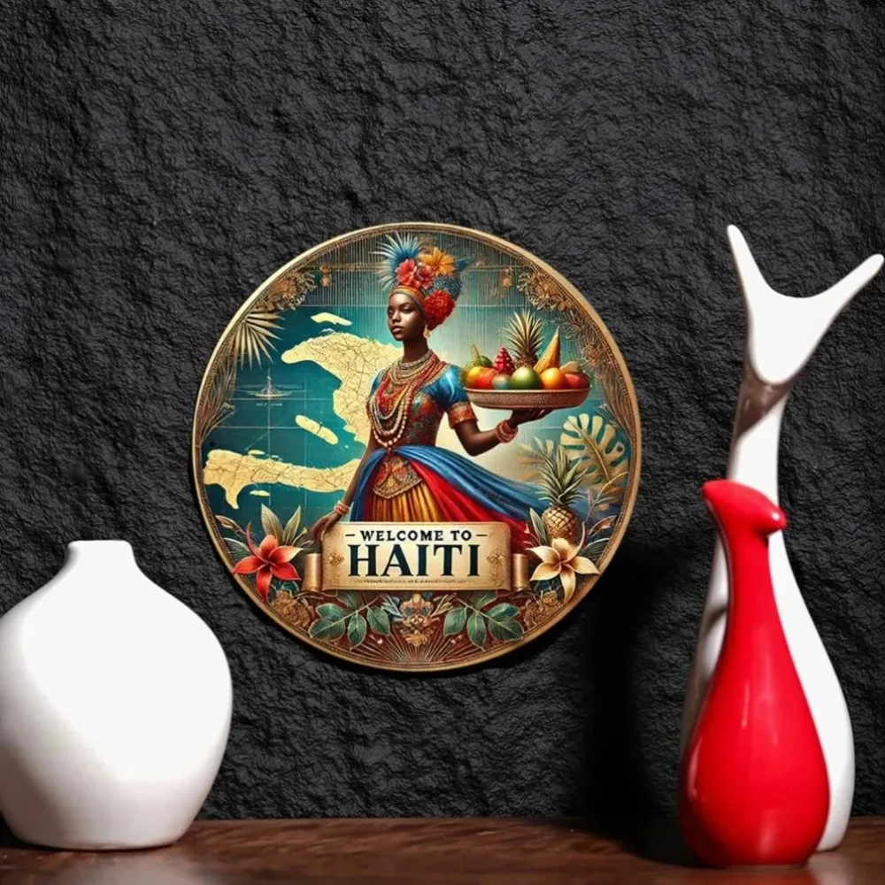 Vintage Haitian Metal Wall Sign Retro Woman Art Home Decor Classic