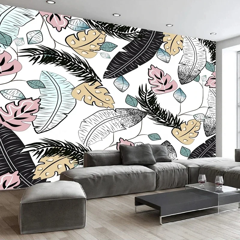 Custom Photo Wallpaper Nordic Abstract Banana Leaf Feather 3D Mural Living Bedroom TV Background Wall Decor Papel De Parede 3D