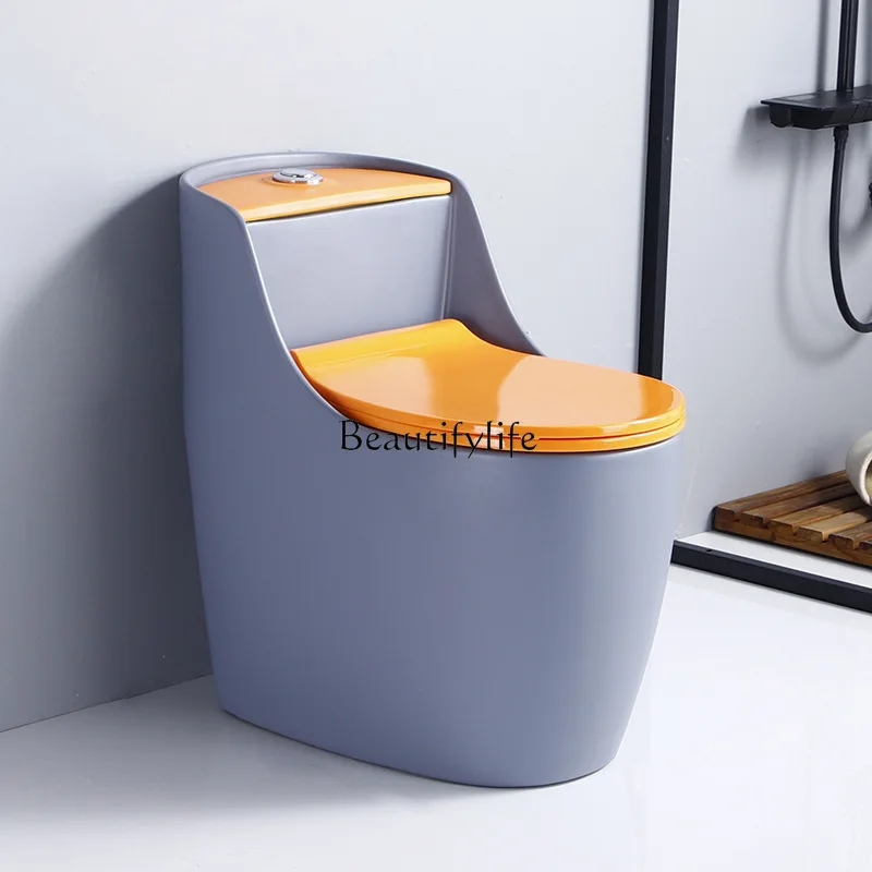 Personalized color small apartment one-piece toilet, household low water tank water-saving small size siphon gray toilet