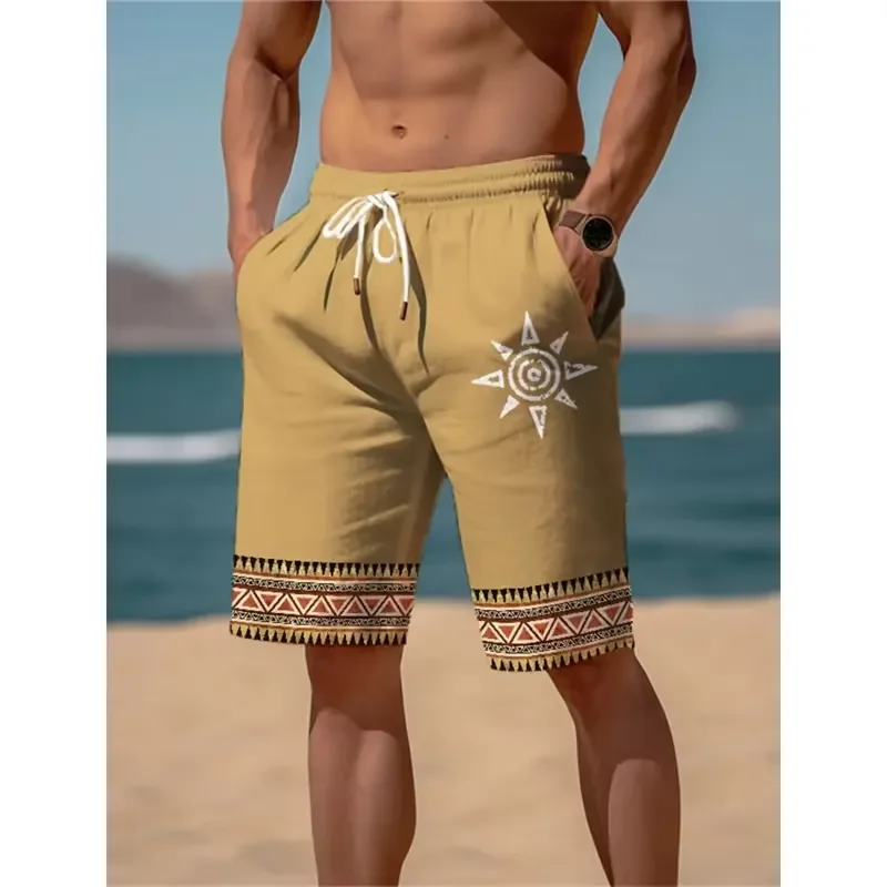 3D Printed Men Women Sports Breathable Beach Shorts Ethnic Swirl Pattern Loose Casual Fitness Streetwear Swimming Trunks