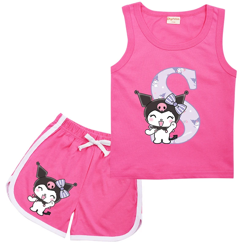 Fato desportivo sem mangas Kuromis infantil, A, B, C, D, 26 letras inglesas, colete, calções, desenhos animados, moda casual, meninas, conjuntos de meninos, novo