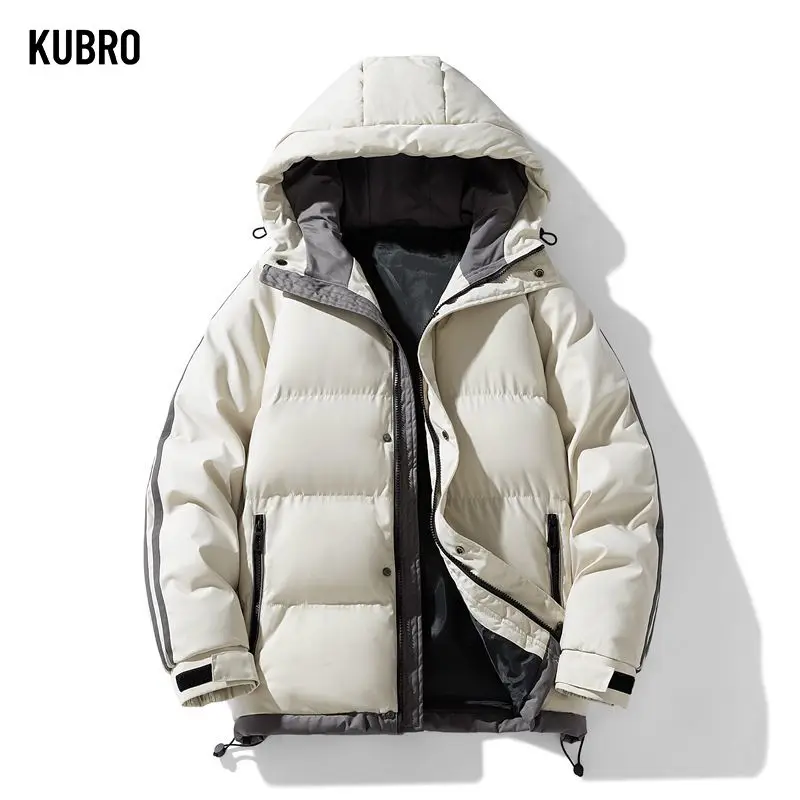 

Autumn Winter Plus Size Mens Two Stripe Cotton Jacket M 5XL Hooded Thick Puffer Coat Casual Outdoor Sports Outwear Jacket